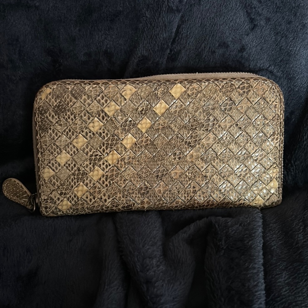Bottega Veneta Python Intrecciato Zip Around Wallet - broken zipper